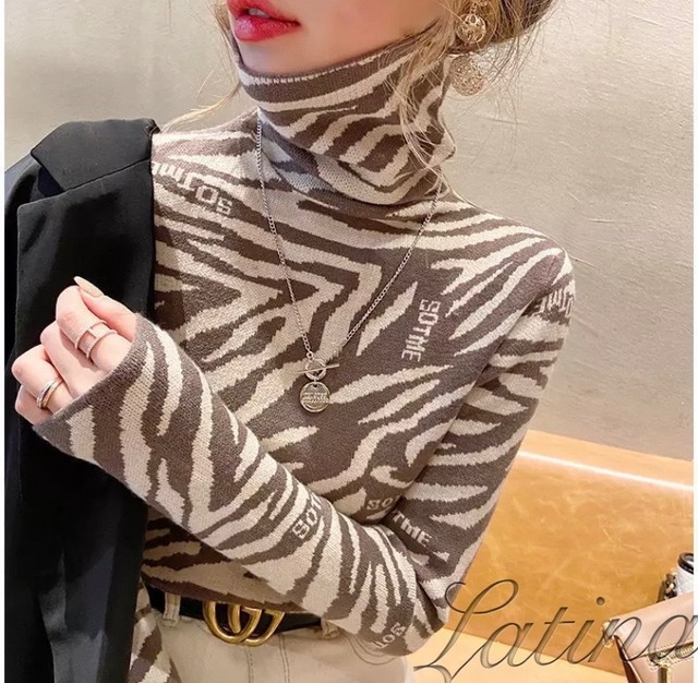 2color Zebra Turtle Knit ゼブラ柄タートルニット Latina