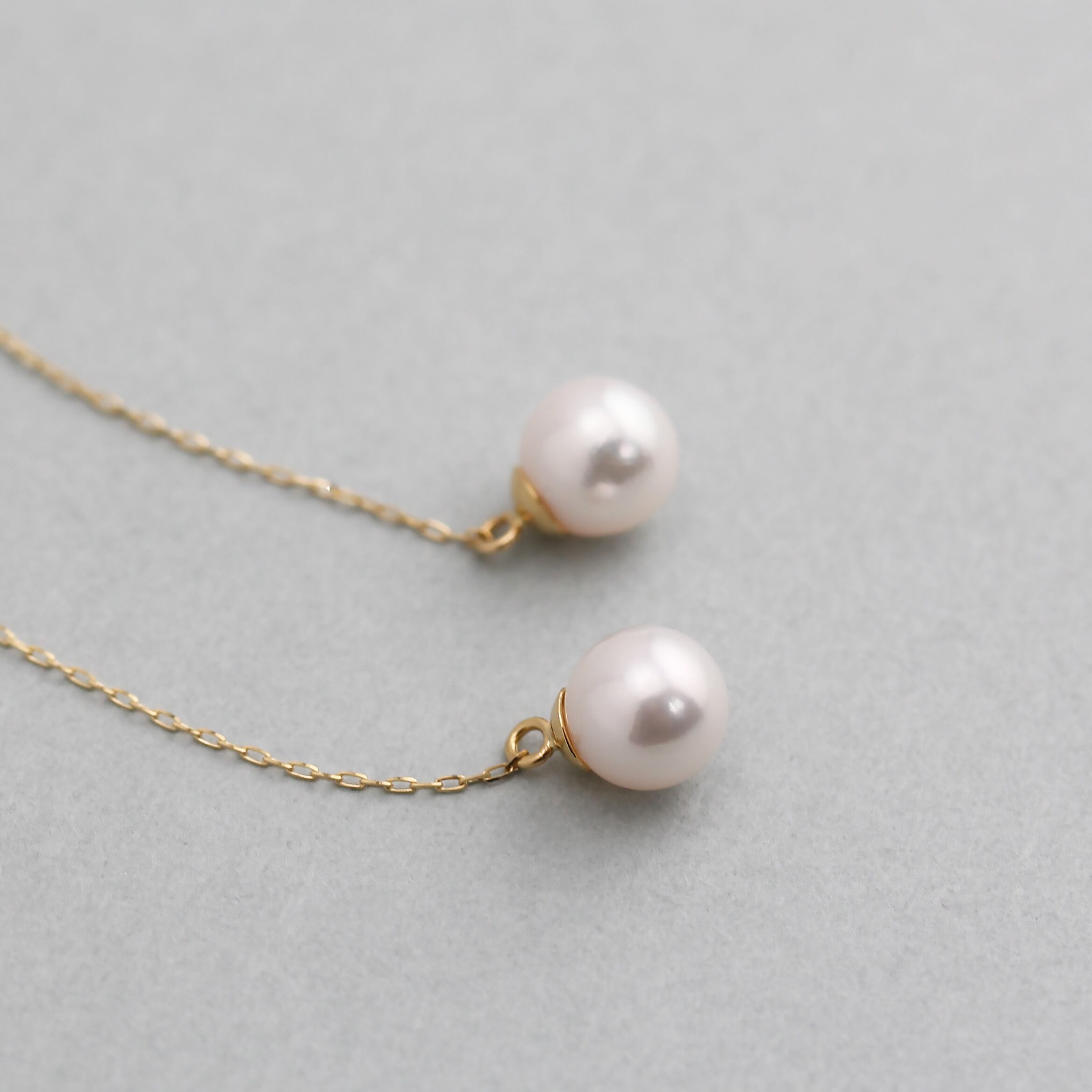 K18 アコヤ真珠 1粒 ゴールドチェーンピアス No.185 | スキン