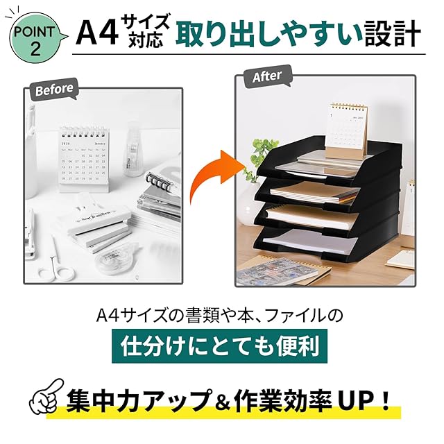 書類トレー A4 白 積み重ね可能 (黒3段) | PAY ID