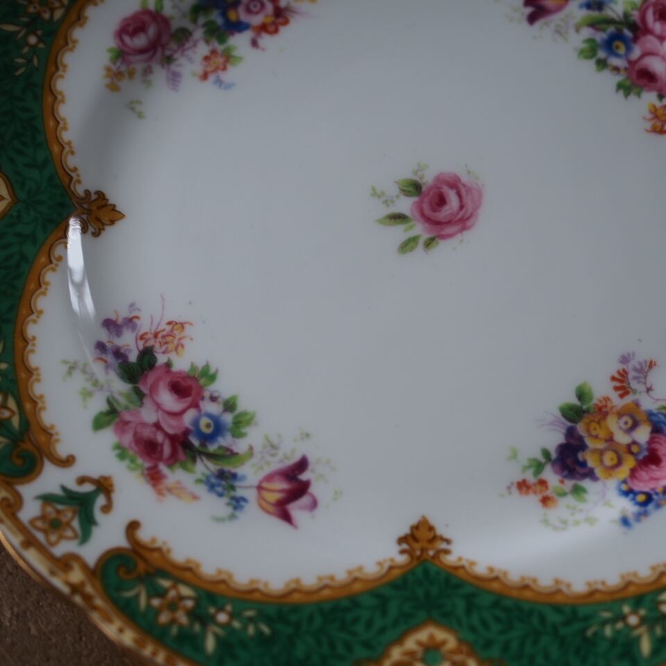 英国Paragon】パラゴン 1940年代製グリーン＆金彩フローラル トリオ