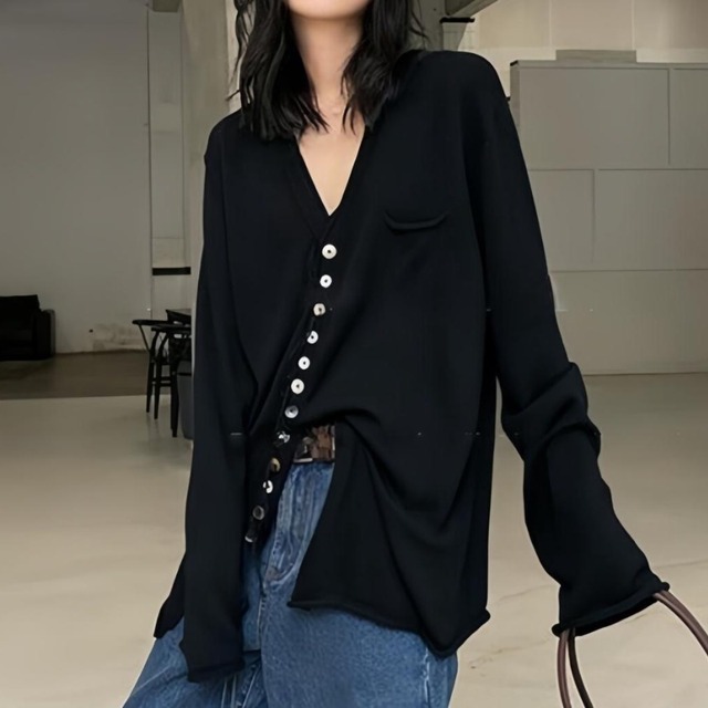 Front button loose knit cardigan　V2953