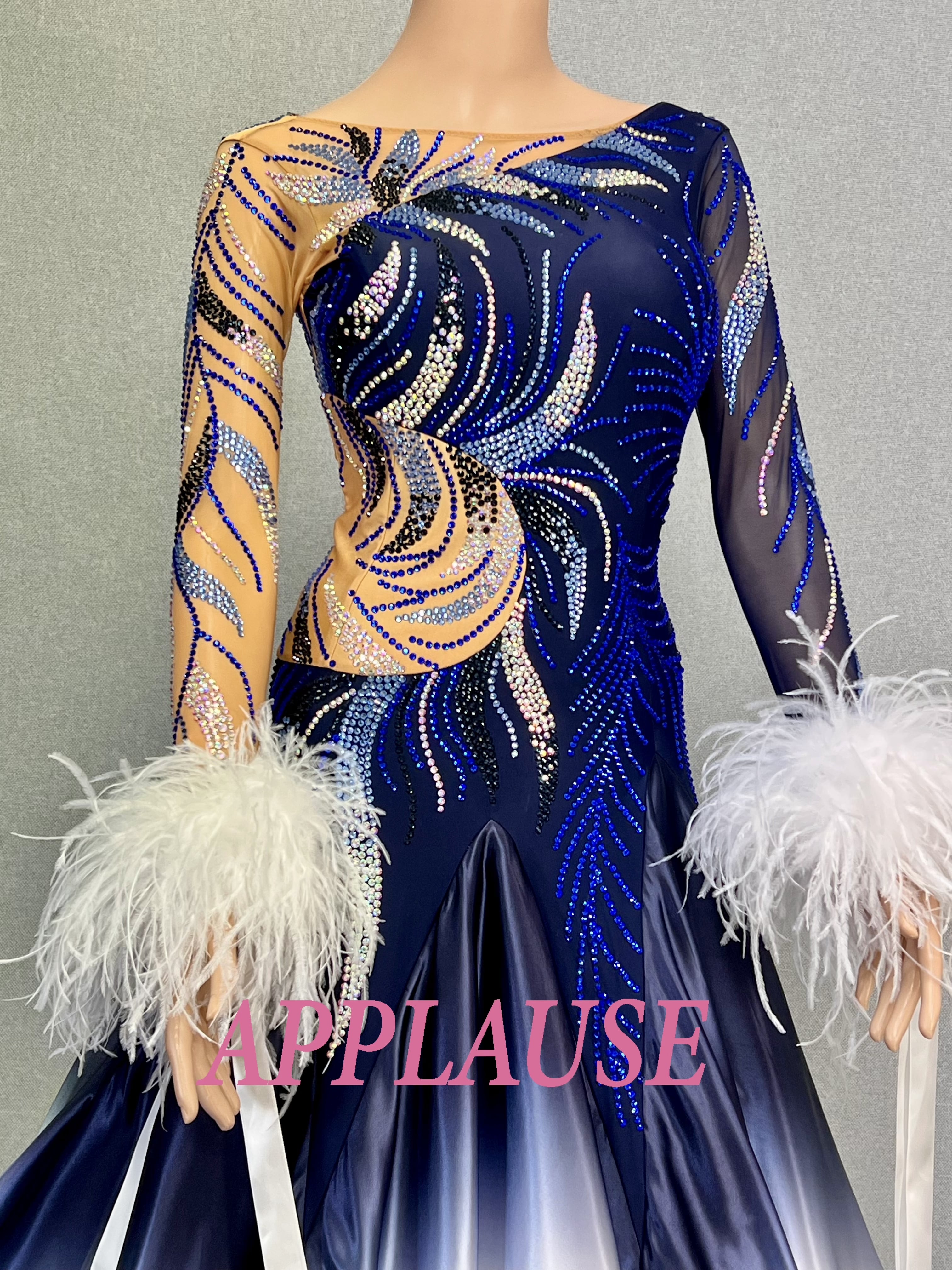 【新着】社交ダンス ドレス　スタンダード　モダンドレス　ネイビーグラデーション　M　ST-25-20　 デモ・競技用ドレス　発表会衣装　パーティドレス　ワンピース　舞台衣装