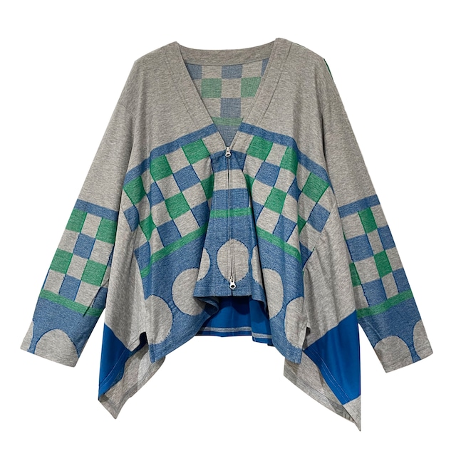 水玉＆ブロック/インレーインターシャカーディガン【254-2221】