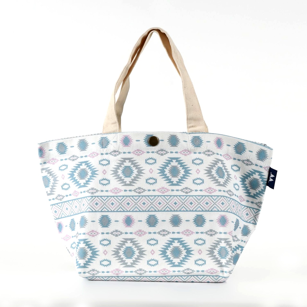 ランチトート ランチバッグ フォークロア 民族柄 エキゾチック ブルー 白 ホワイト
