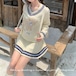 【2点セット】配色ラインシープケーブルニットトップス+ニットスカート ・79319