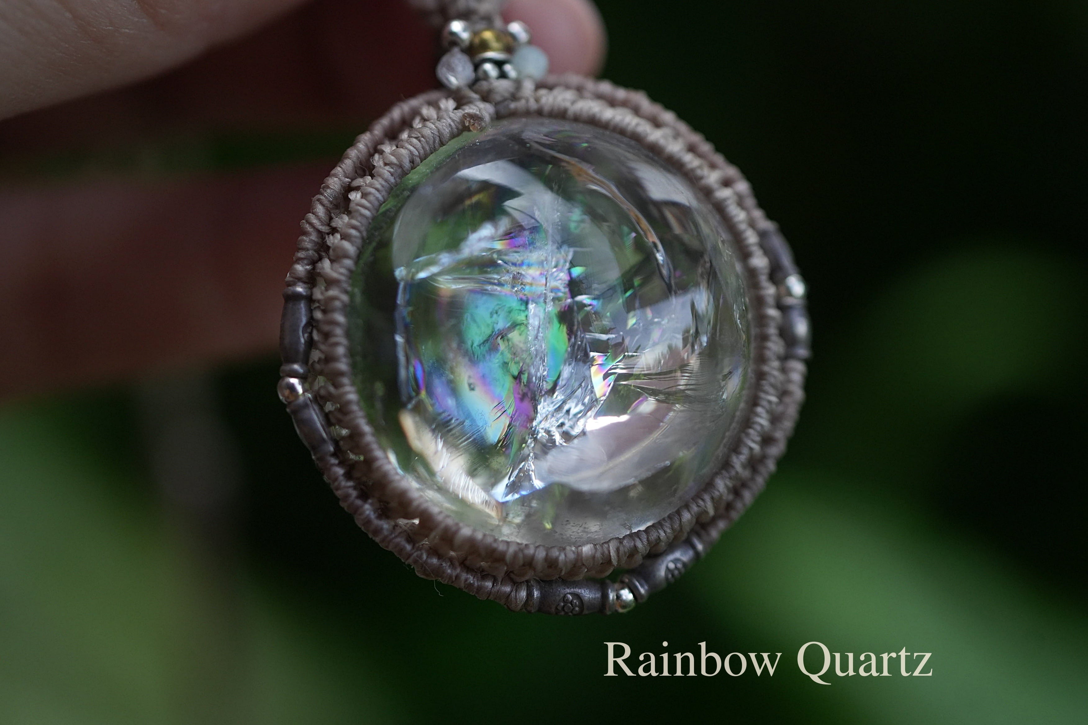 極上★虹入り水晶★クリスタルボール マクラメネックレス2082