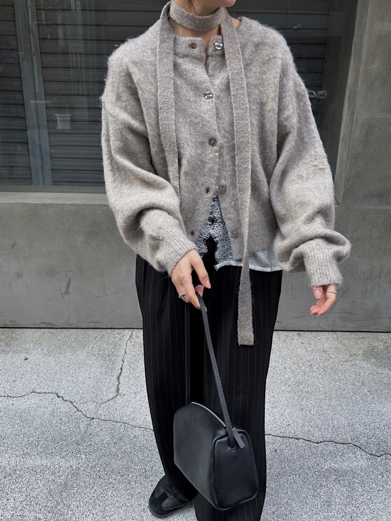 stole set shaggy 2way knit