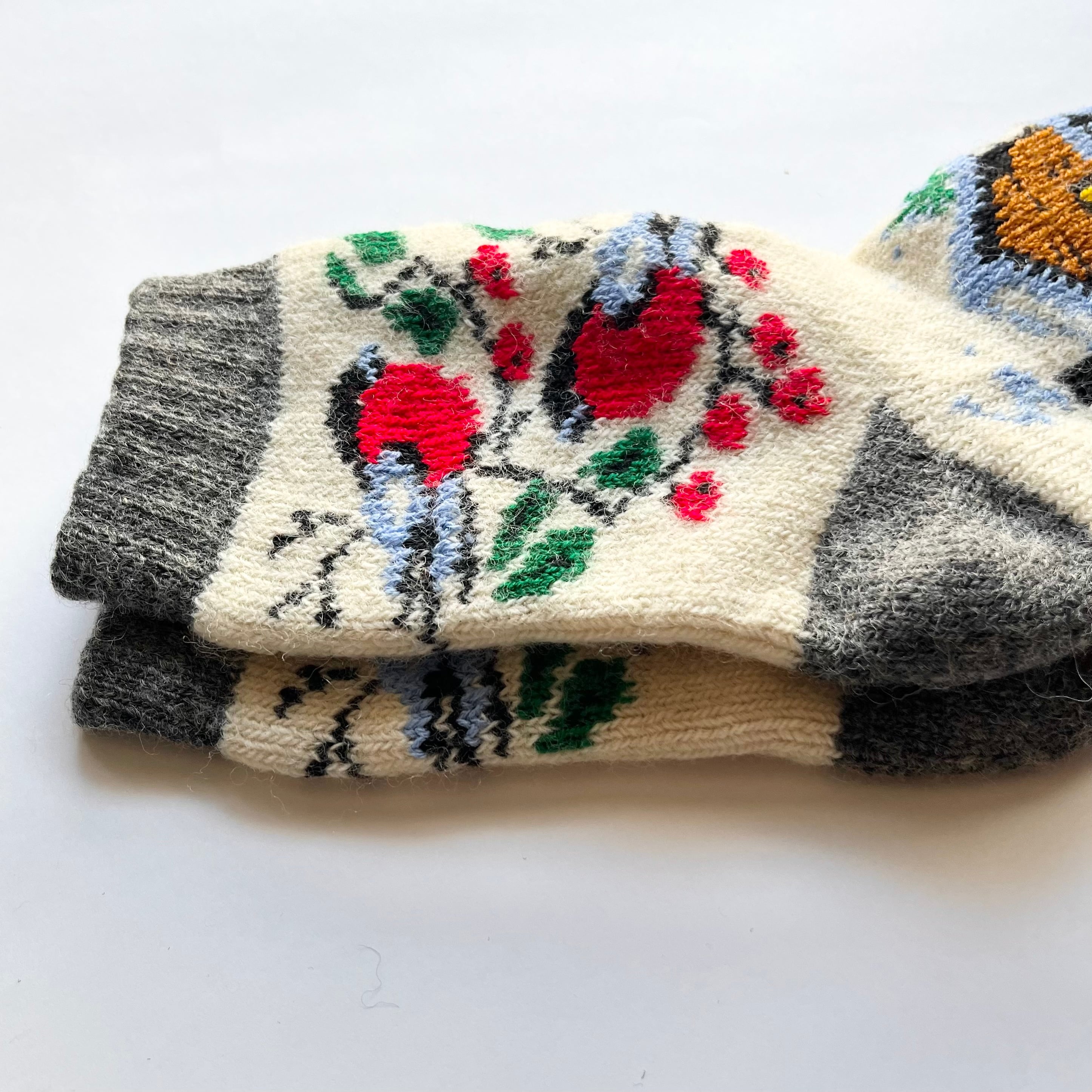 ウクライナ支援/ウールソックス(鳥と村の風景柄)