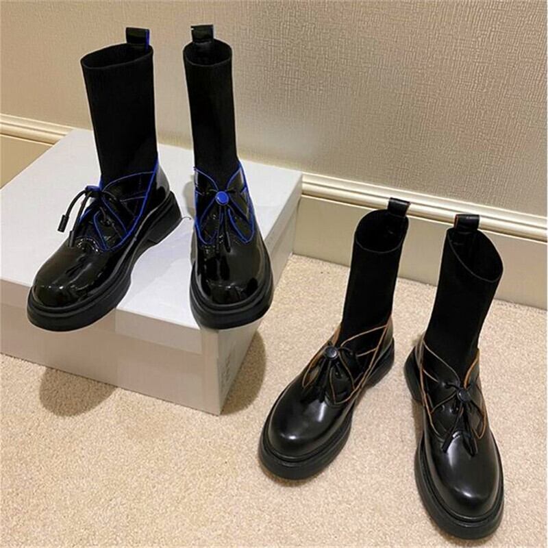 【新作】【送料無料】 個性ボウノットヒールブーツ厚底レースアップブーツウィンターブーツ リボン 靴 シューズ 冬物 10b343196730271