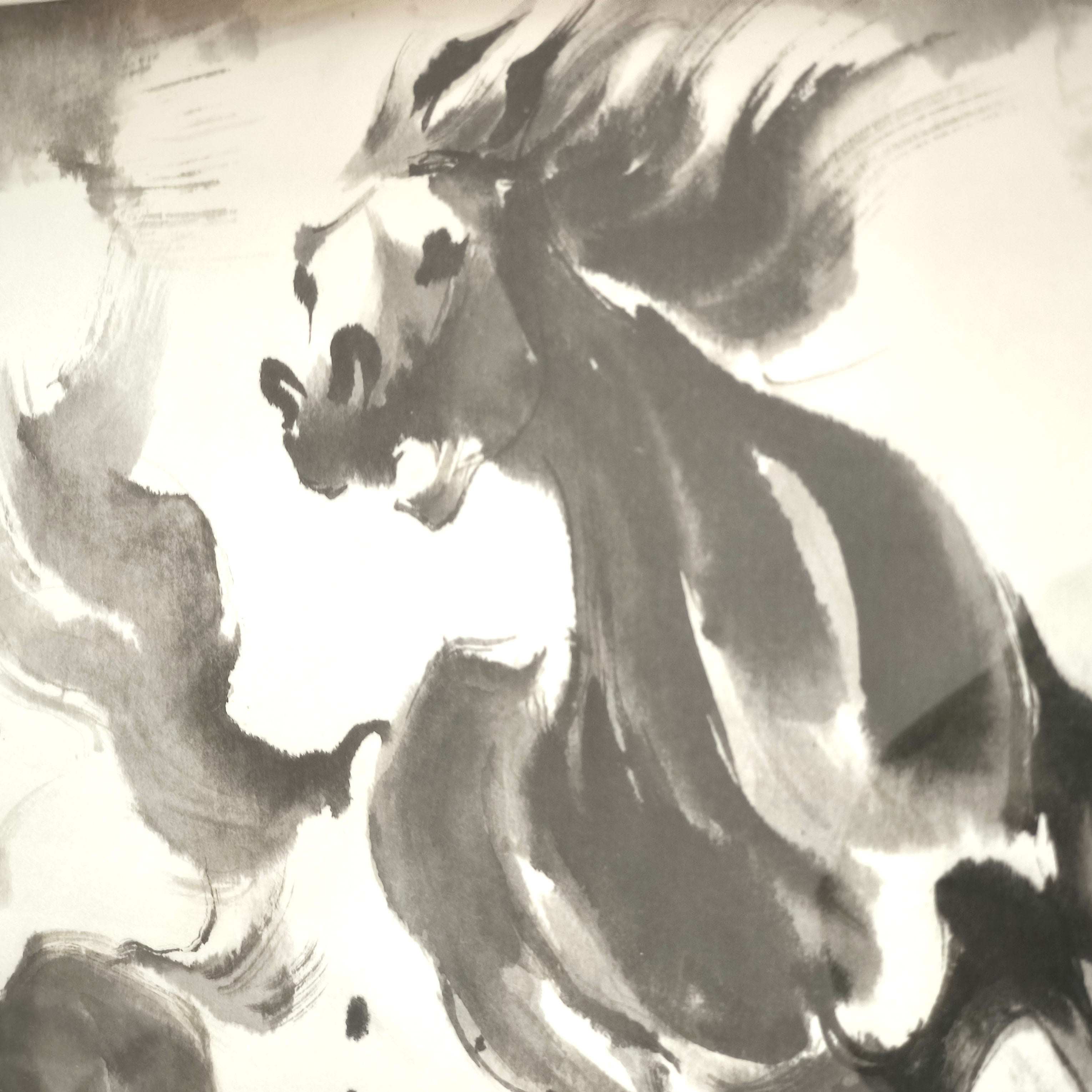 村本芳遠・駿馬・水墨画・墨絵・M10号・No.250416-07・梱包サイズ140