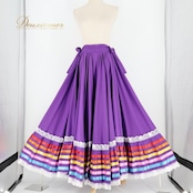 フォークダンス 衣装 スカート パープル系 レース チロリアン チロルスカート ボリューム 紫 赤 黄 青 リボン テープ ロング 華やか イベント かわいい 練習 レッスン レッド系 オレンジ系 イエロー系 ピンク系 ブルー系 ホワイト系