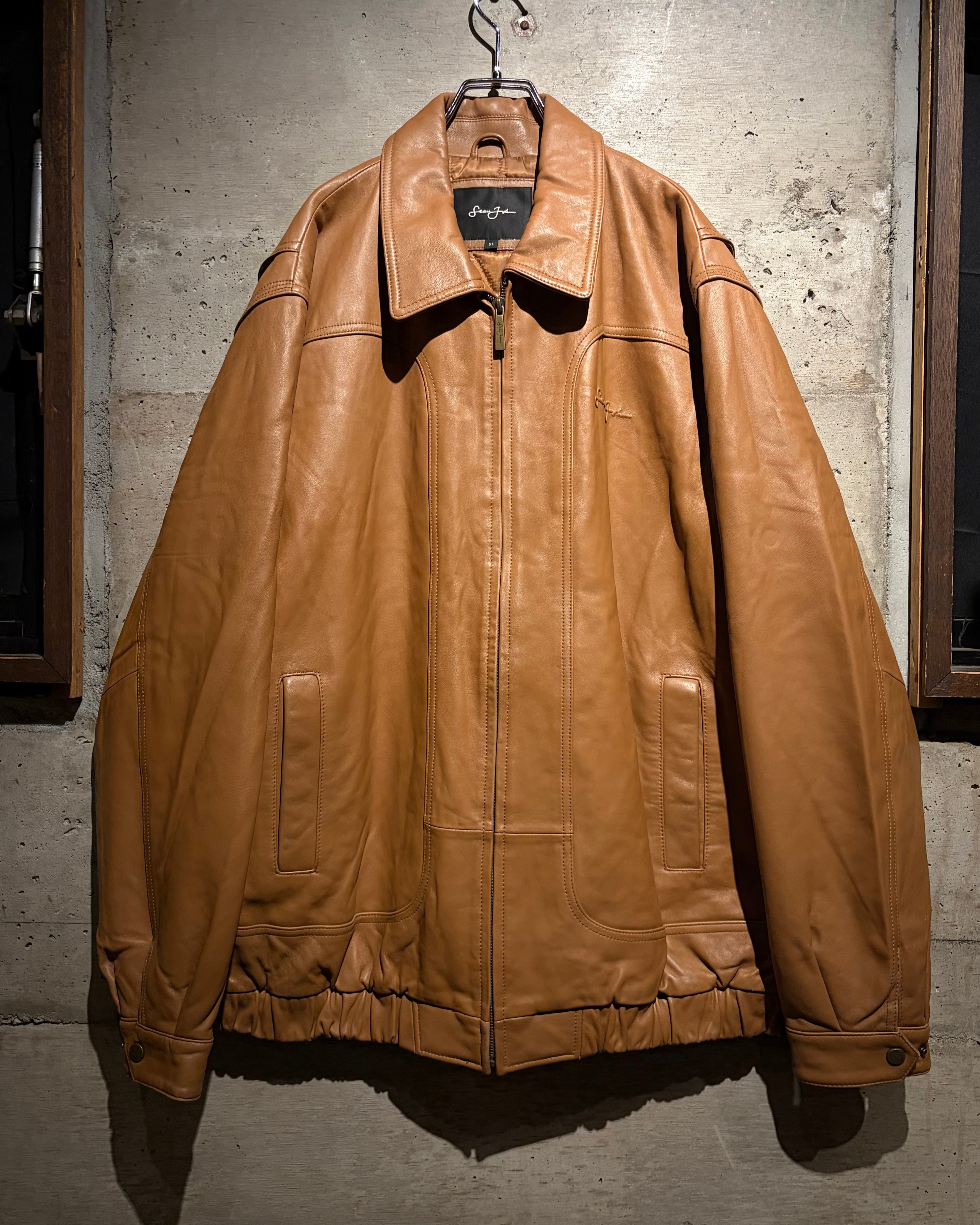 Caka】“Sean John” Logo Design Loose Lamb Leather Jacket | Caka