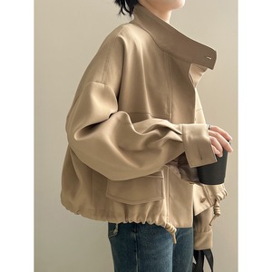 stand collar drawstring hem jacket〈2colors〉