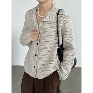 mesh knit collar cardigan 101616