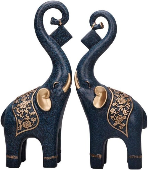 青い像の置物 彫像の飾り 樹脂 ブルーエレファント 2個セット 装飾動物の彫刻 ホーム 手芸収集品