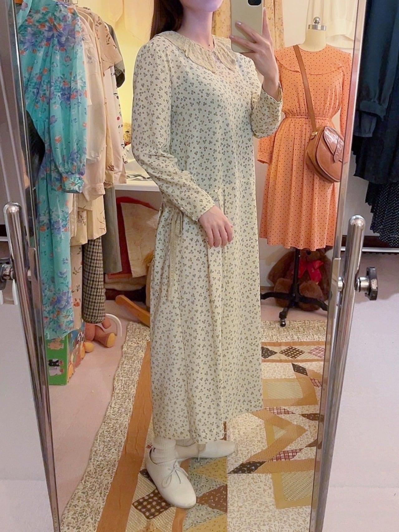 flower lace collar side ribbon one-piece