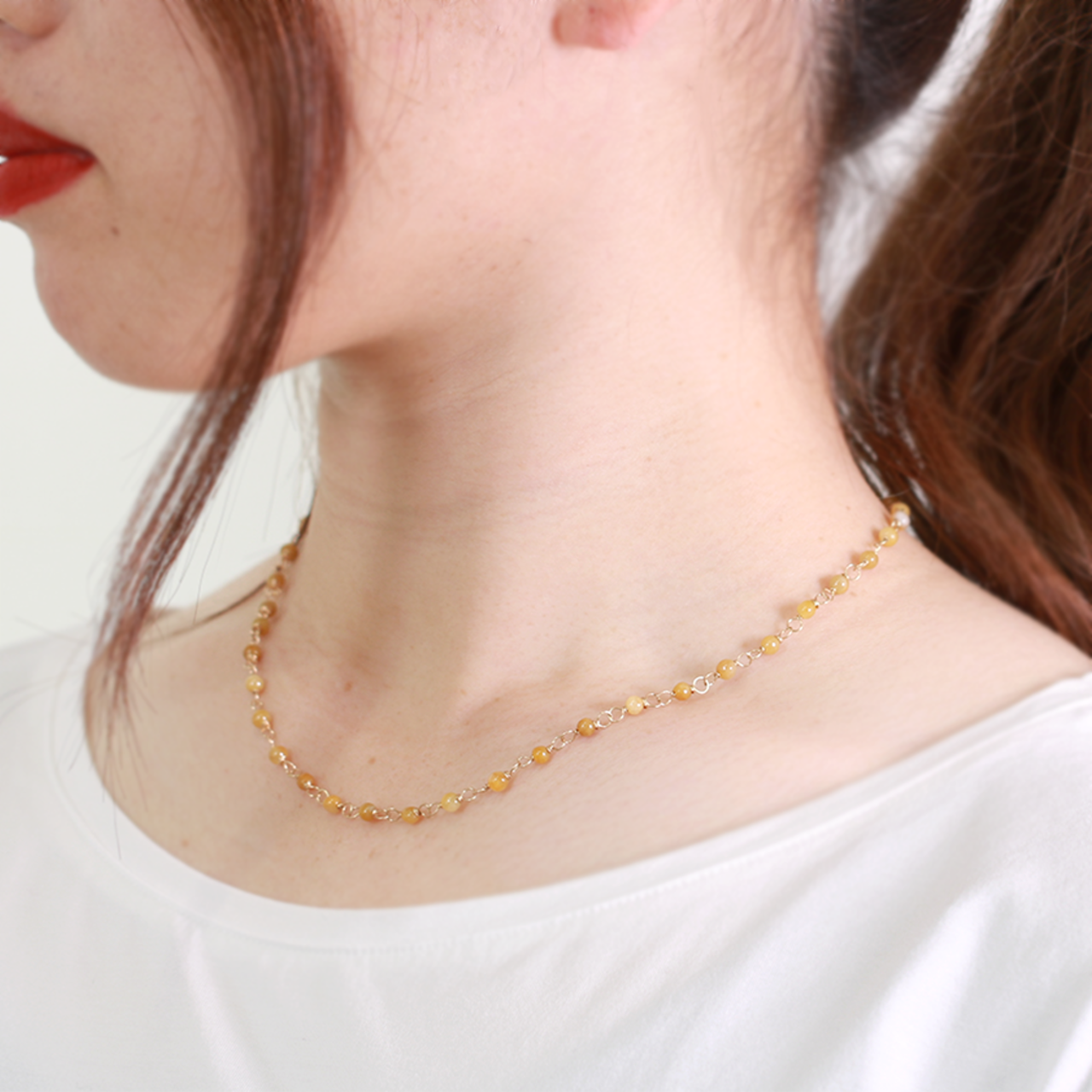 翡翠をサラッと使いたい方！ＭeiNu人気アイテム 黄翡翠眼鏡留めネックレスK14GF A貨翡翠 jd_ne1036