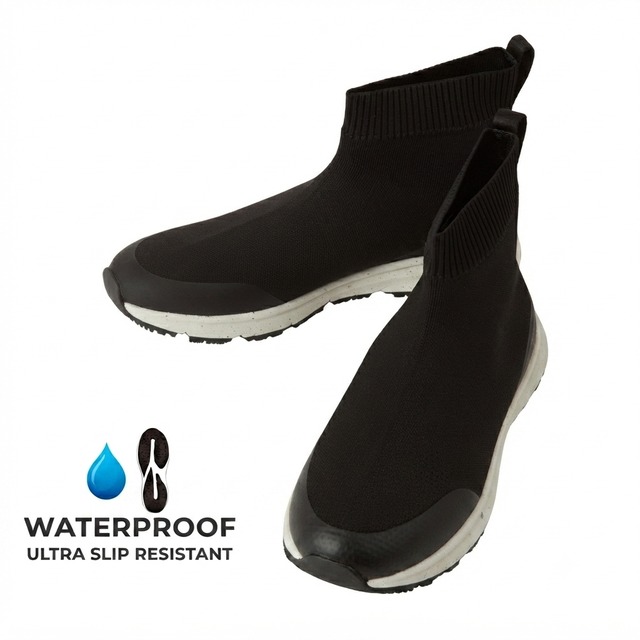 【梅雨対策/防水】OIVIO FIT THE ORIGINAL [ Waterproof Hicut knit sneaker ] COOL BLACK