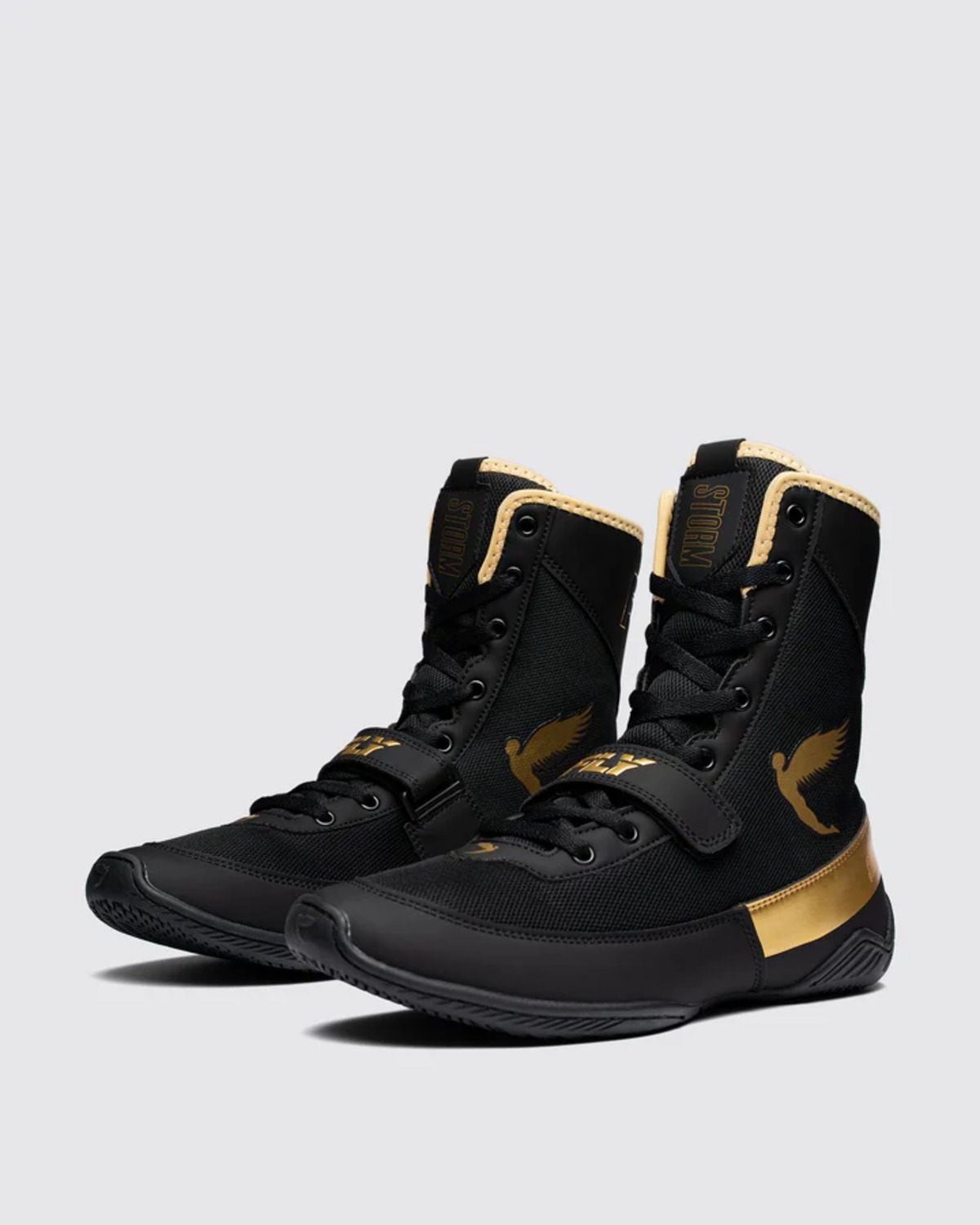 新品未使用　ＦＬY フライ　ボクシングシューズ　タグ箱付き FLY ボクシングシューズ「Storm Boots2」（ブラック/ゴールド）フライ