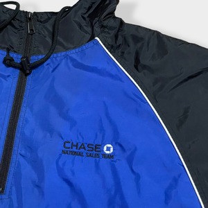 【SPORT-TEK】企業系 CHASE チェース銀行 ナイロンジャケット アノラックパーカー プルオーバー ウィンドウブレーカー ジャケット ハーフジップ ワンポイント 刺繍ロゴ フーディー ビッグシルエット ライトアウター 切替 春物 ラグラン us古着