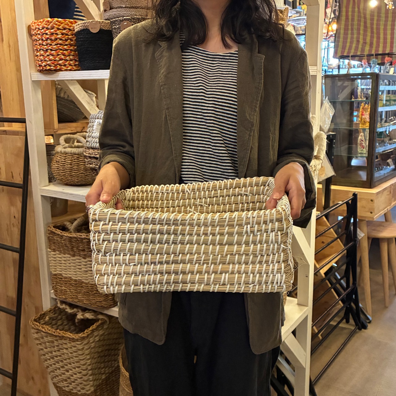 Bangladesh Seagrass Rectangular Basket L　バングラディッシュ　シーグラスレクタングルバスケット　L　カゴ　収納　小物収納