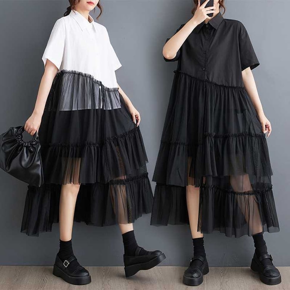 asymmetry sheer tiered onepiece / l0768