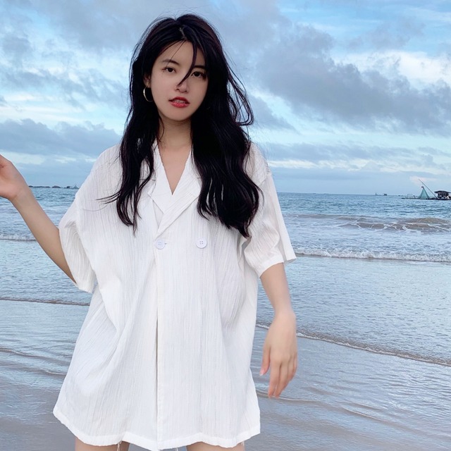 スタンダードスタイルホワイトシャツ サマールーズトップス レトロ 夏物 スーパーモール77817837930