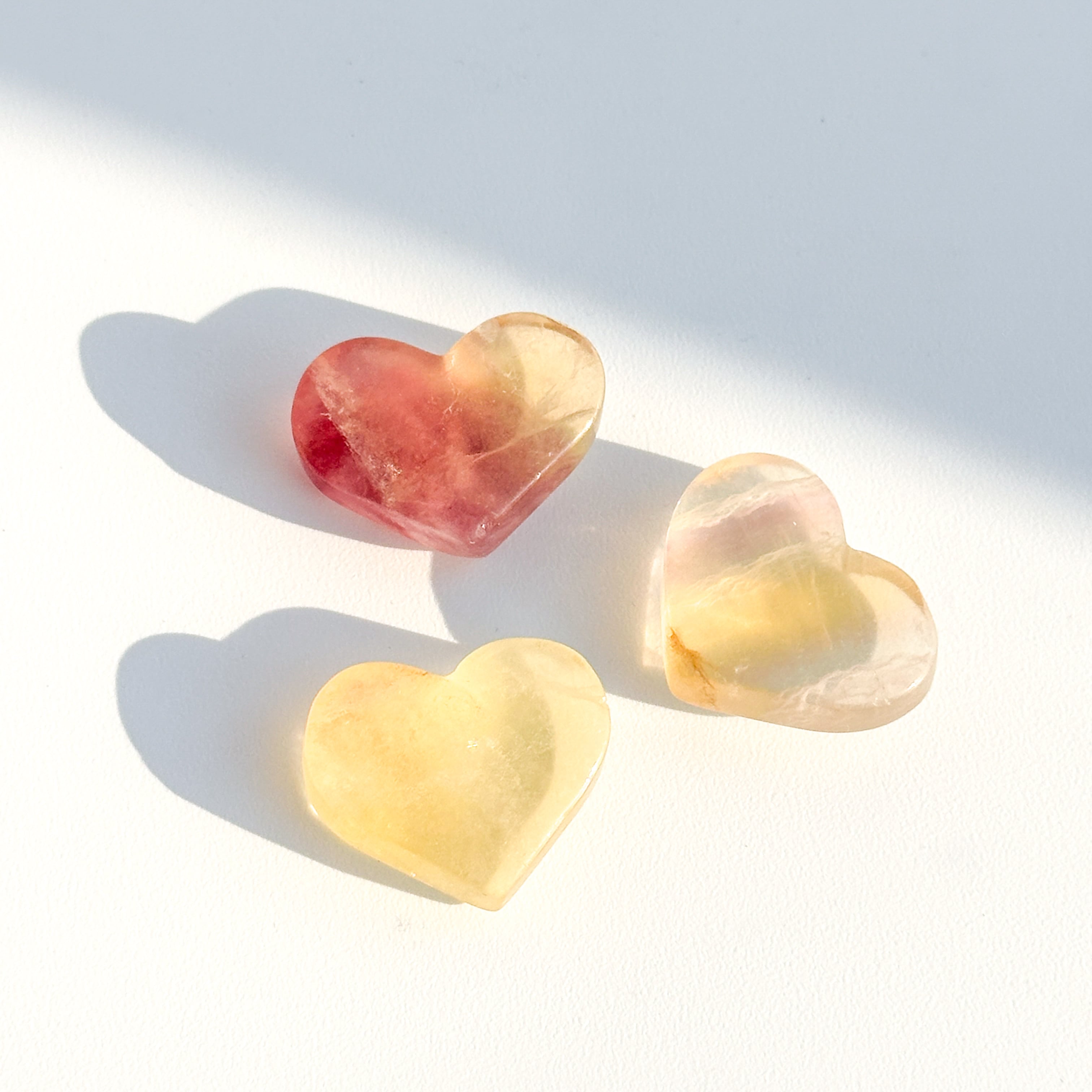レインボーフローライト ハート 3個set 04◇ Rainbow Fluorite ◇ 天然石・鉱物・パワーストーン・インテリア