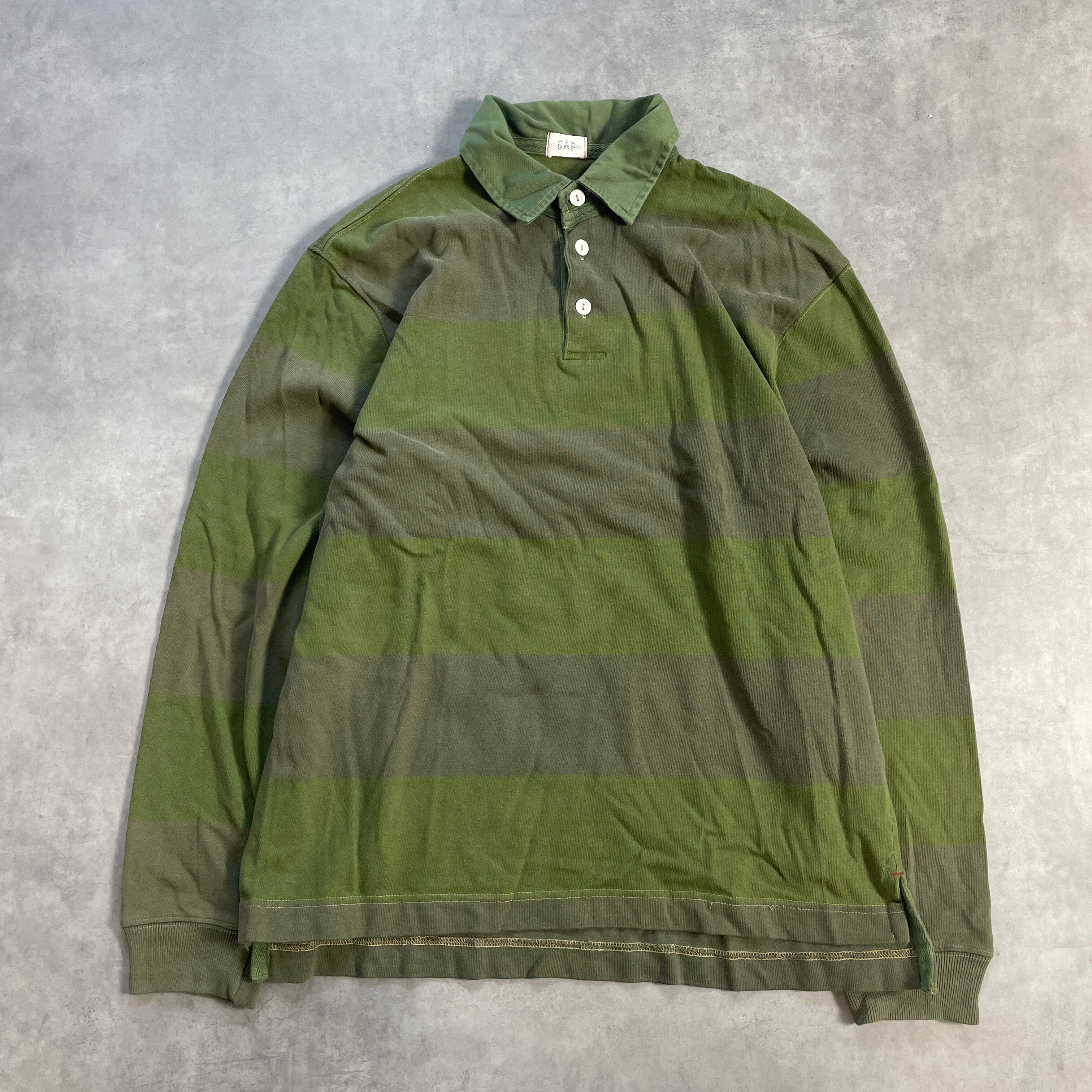 00s OLD GAP ギャップ ボーダー ポロシャツ 長袖 緑
