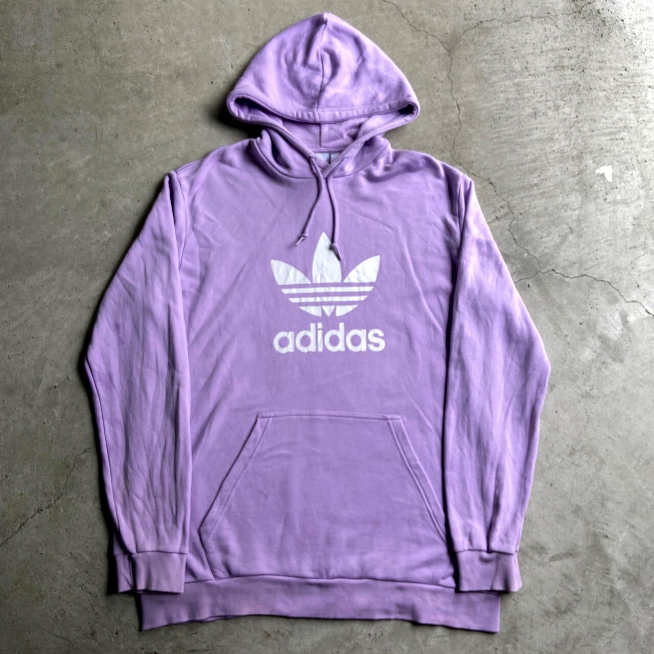 ビッグサイズ adidas アディダス トレフォイルロゴ プリント フロントロゴ スウェットパーカー メンズ4XL 古着 レディース パープル  紫【パーカー】 | cave 古着屋【公式】古着通販サイト