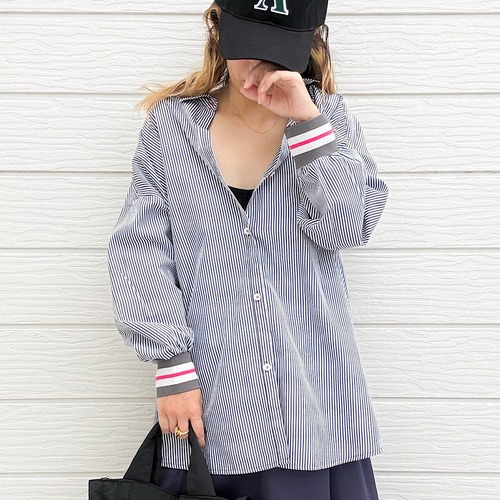 【RECOMMEND】ピンストライプリブドッキングシャツ
