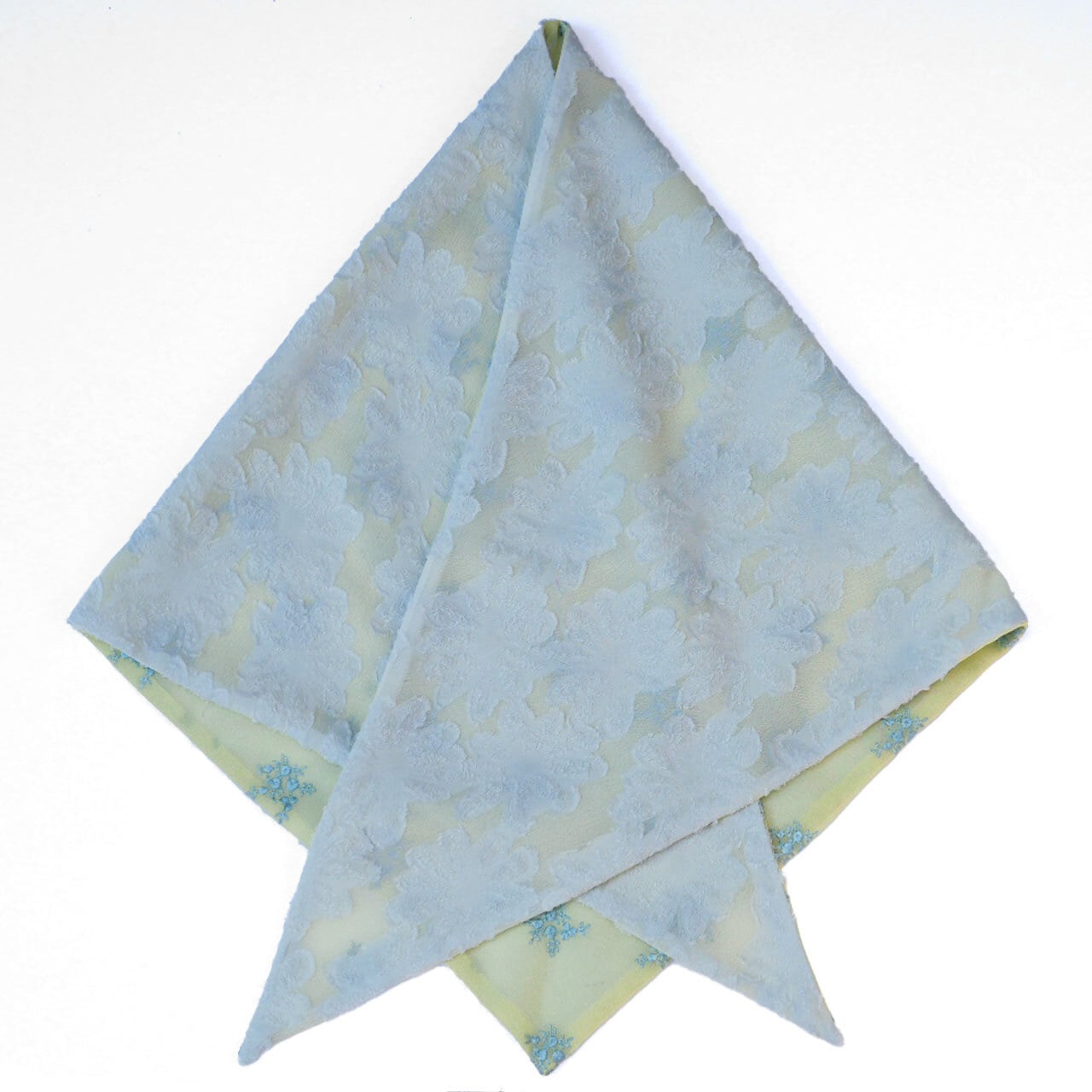202.あの三角巾スカーフ(水色✕イエロー花刺繍)