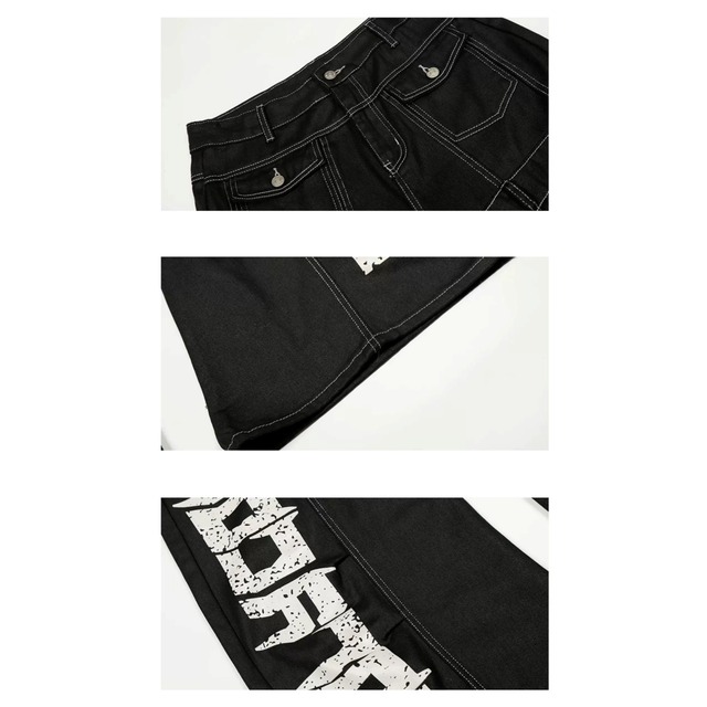グランジビッグロゴパネルラインワイドデニムパンツ 1col R02912