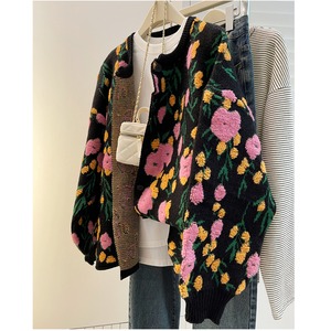 embroidered flocked knit cardigan with 3d floral details＜t1479＞