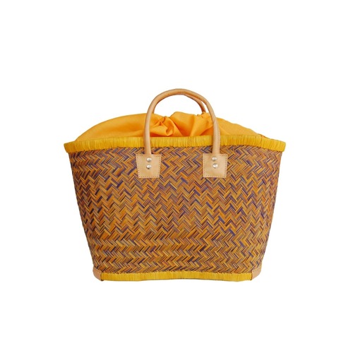 M様専用【かごバッグ】パニエM / インナーバック付き Yellow x Bleu Mix /マルシェバッグ