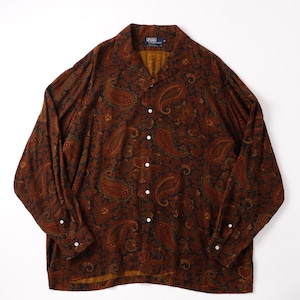 【極美品】80s Ralph Lauren special rayon shirt big size L/S Paisley made in USA extra condition / ラルフローレン スペシャル レーヨン シャツ 長袖 ビッグサイズXL ブラウン レッド ペイズリー アメリカ製