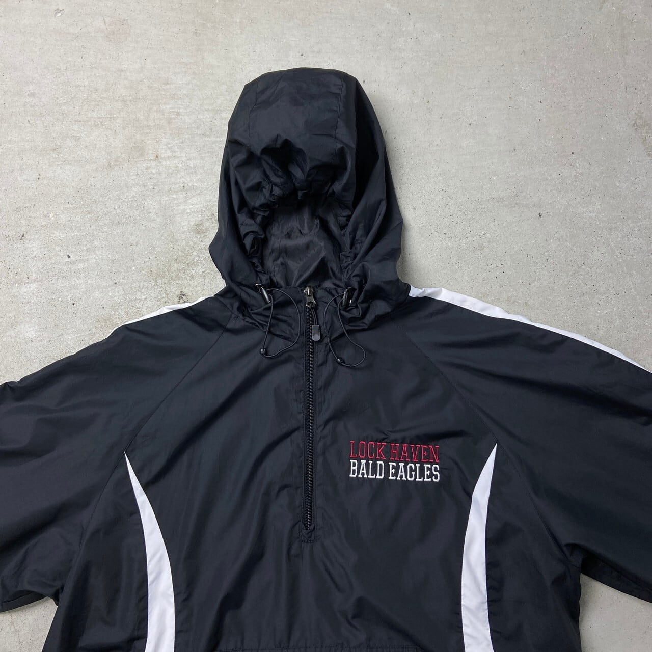 希少　パーカー　ウォームアップウェア ハーフジップ　海外古着【M】ブラック Sport-Tek アノラックパーカー ウォームアッププルオーバー チームロゴ