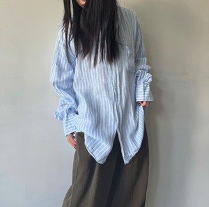 -CD- stripe design linen shirt
