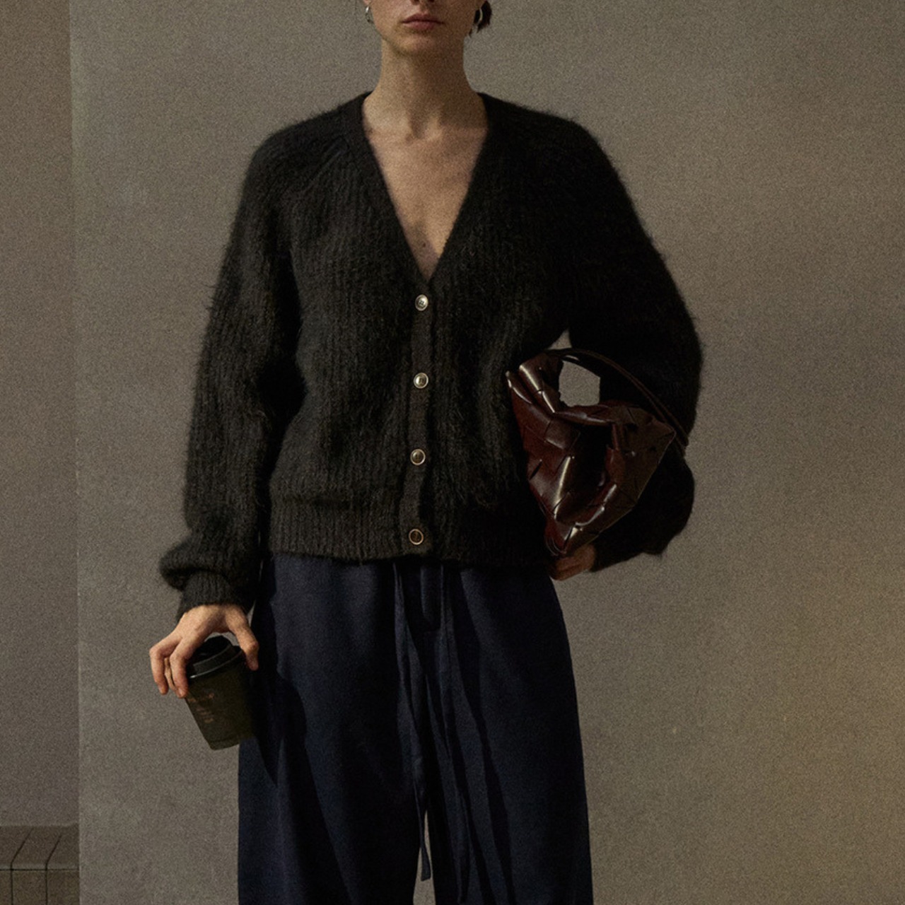 Soft Mohair V-Neck Cardigan T3911