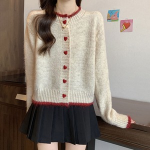 ニット カーディガン ハートボタン レディース 秋冬 韓国 きれいめ 大人 カジュアル かわいい おしゃれ 長袖 羽織り アウター トップス ハート 大人可愛い 大人女子