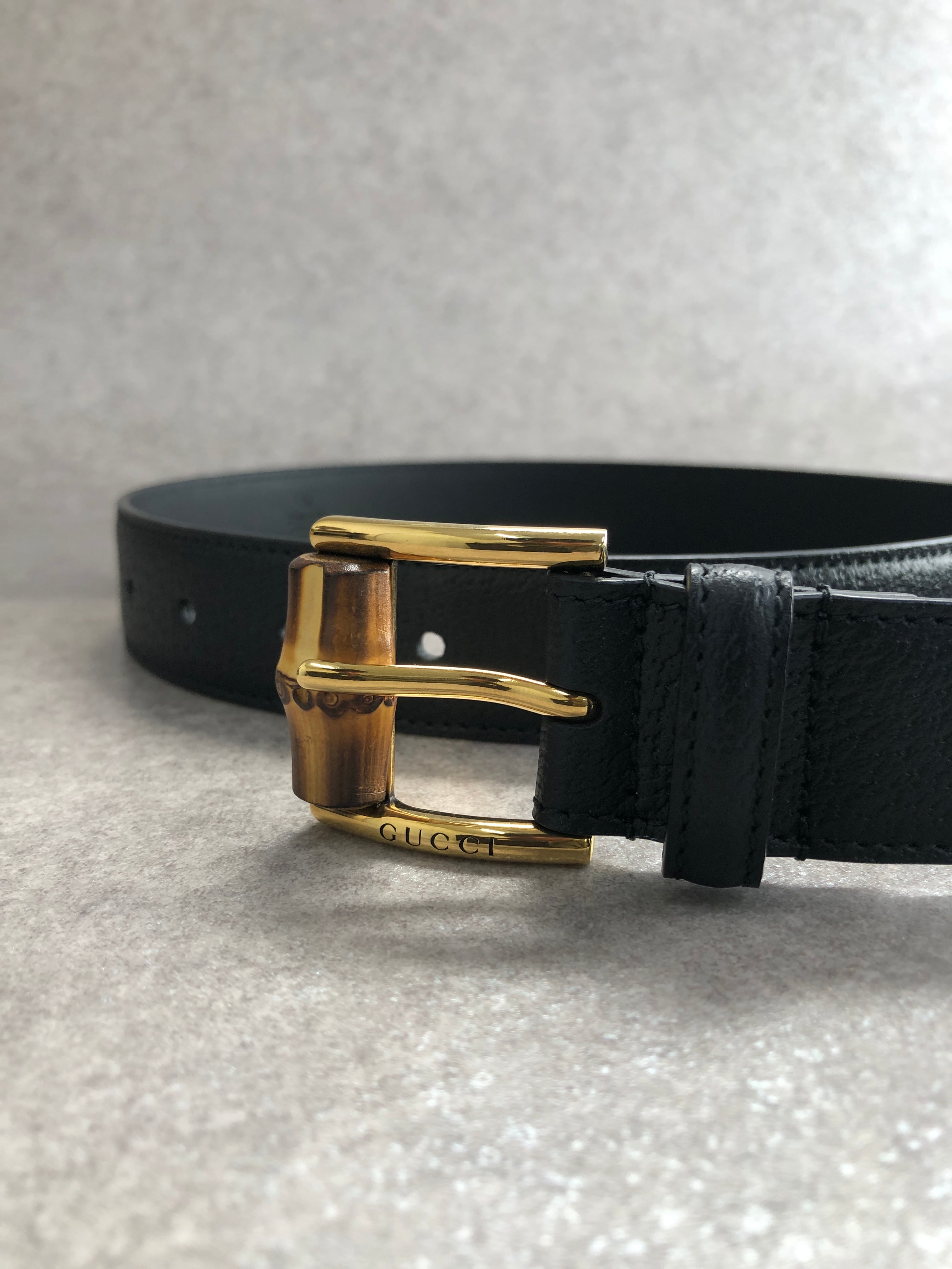 GUCCI グッチ ベルト ブラック バンブー レザー バックル vintage