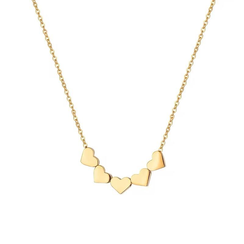 金アレ対応 5連ミニハートチャームネックレス(0764)