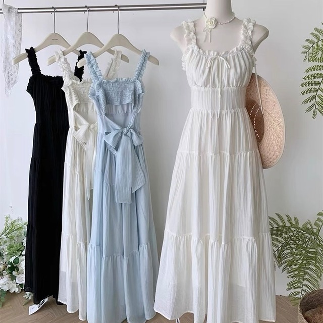 フリルストラップバックリボンワンピース　C181