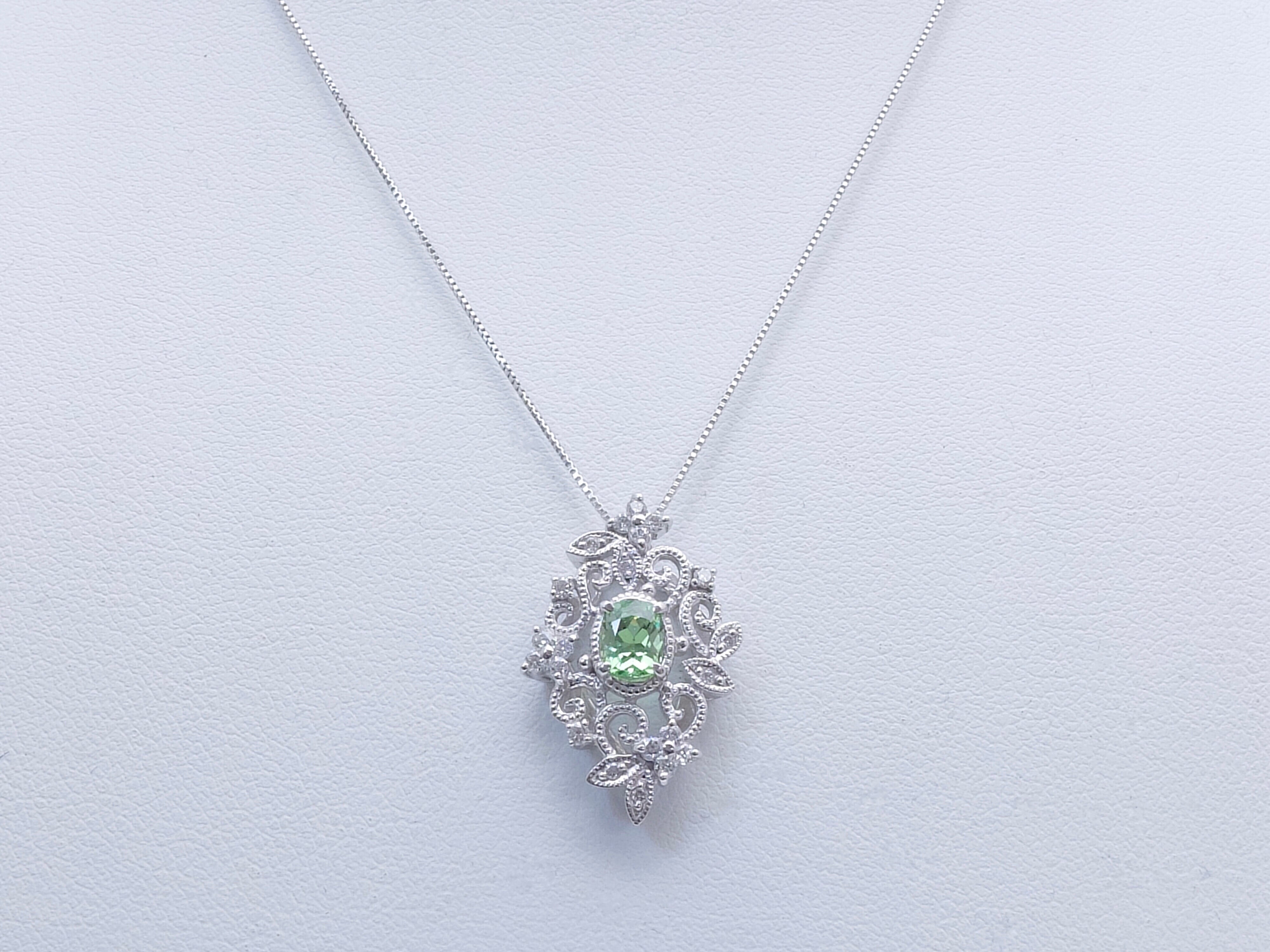 Pt ミントガーネットダイヤネックレス 0.66ct 【チェーン別売り