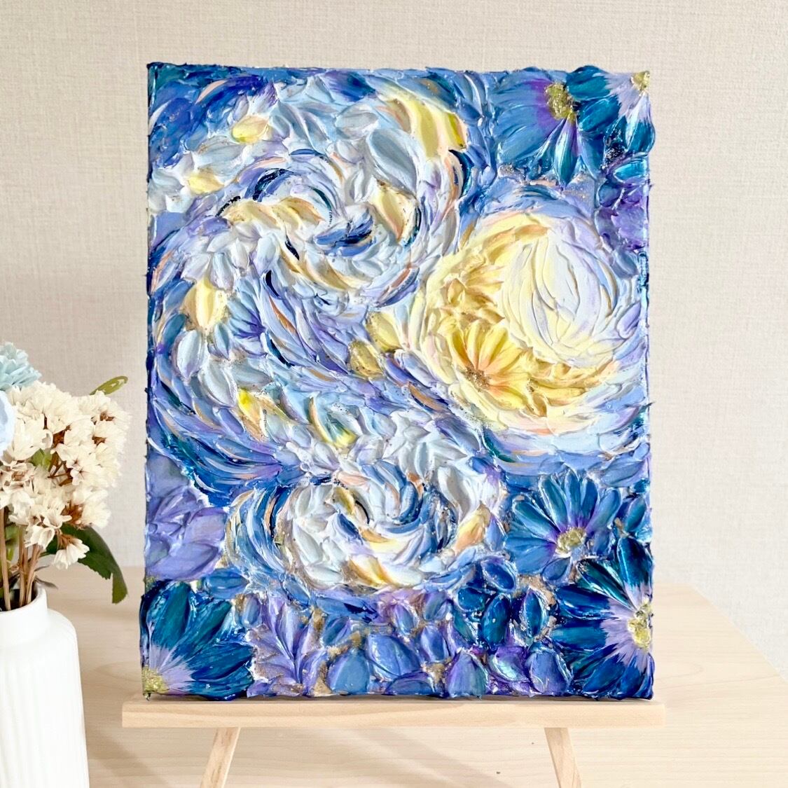 「華星月夜」27.3×22㎝　テクスチャーアート　寝室インテリア　リビング 華星月夜」27.3×22㎝ テクスチャーアート 寝室インテリア リビング