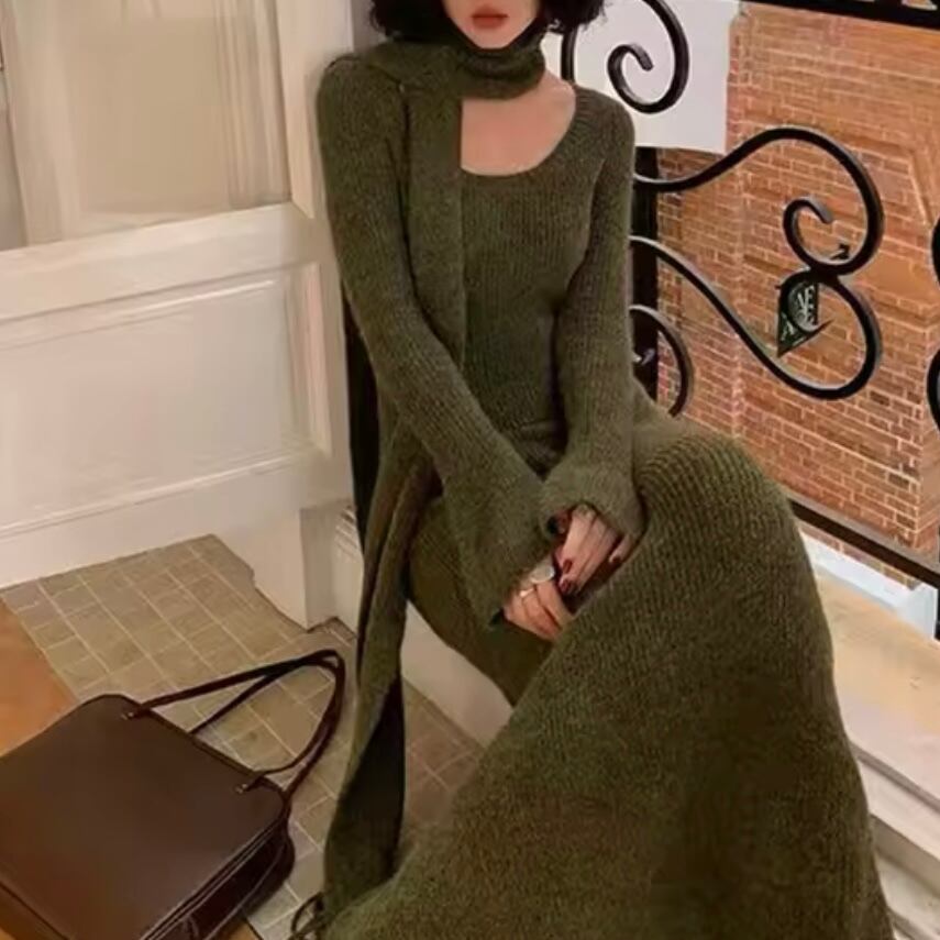 muffler knit long dress