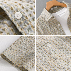 【M-3XL】Mixed Color Textured Short Sleeve Shirt / ミックスカラー テクスチャー 半袖 シャツ