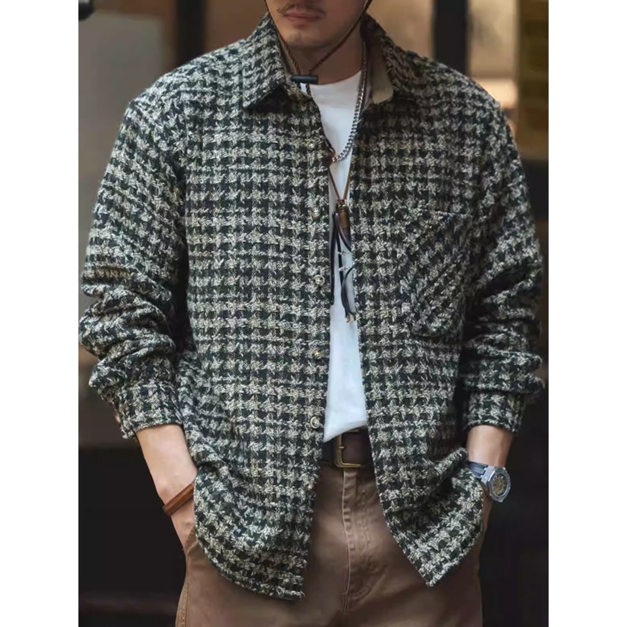 Long Sleeve Shirt Color Patch Pocket Hip Length Shirt ◇2color H0895