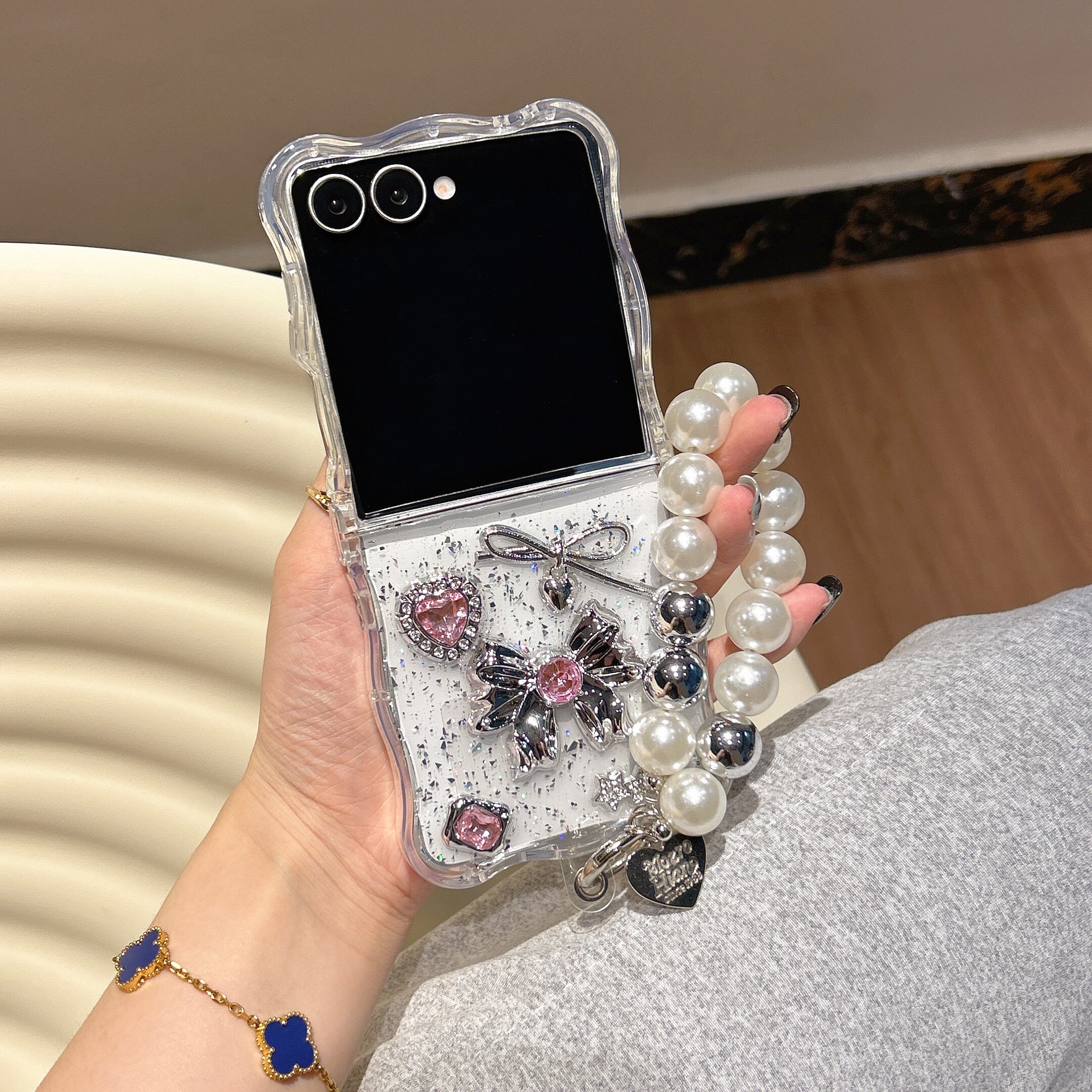 透明感 Galaxy Z Flip 7 6 5 4 3 ケース ウエーブフレーム かわいい