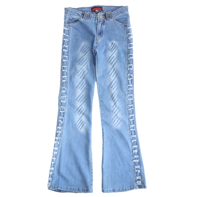 FRINGE DESIGN FLARE DENIM PANTS